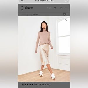 Quince Washable Silk Midi Skirt (XS) Champagne